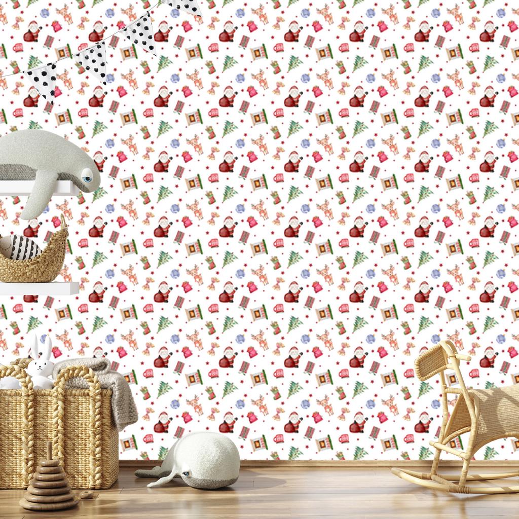 Christmas wallpaper white, coral, cream and light gray 50x1000