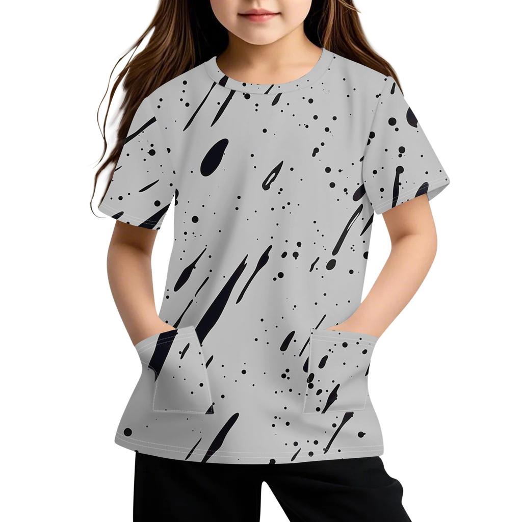 Dětské triko s krátkým rukávem a kapsami pro volný čas Tričko s kulatým výstřihem, svetr s kulatým výstřihem