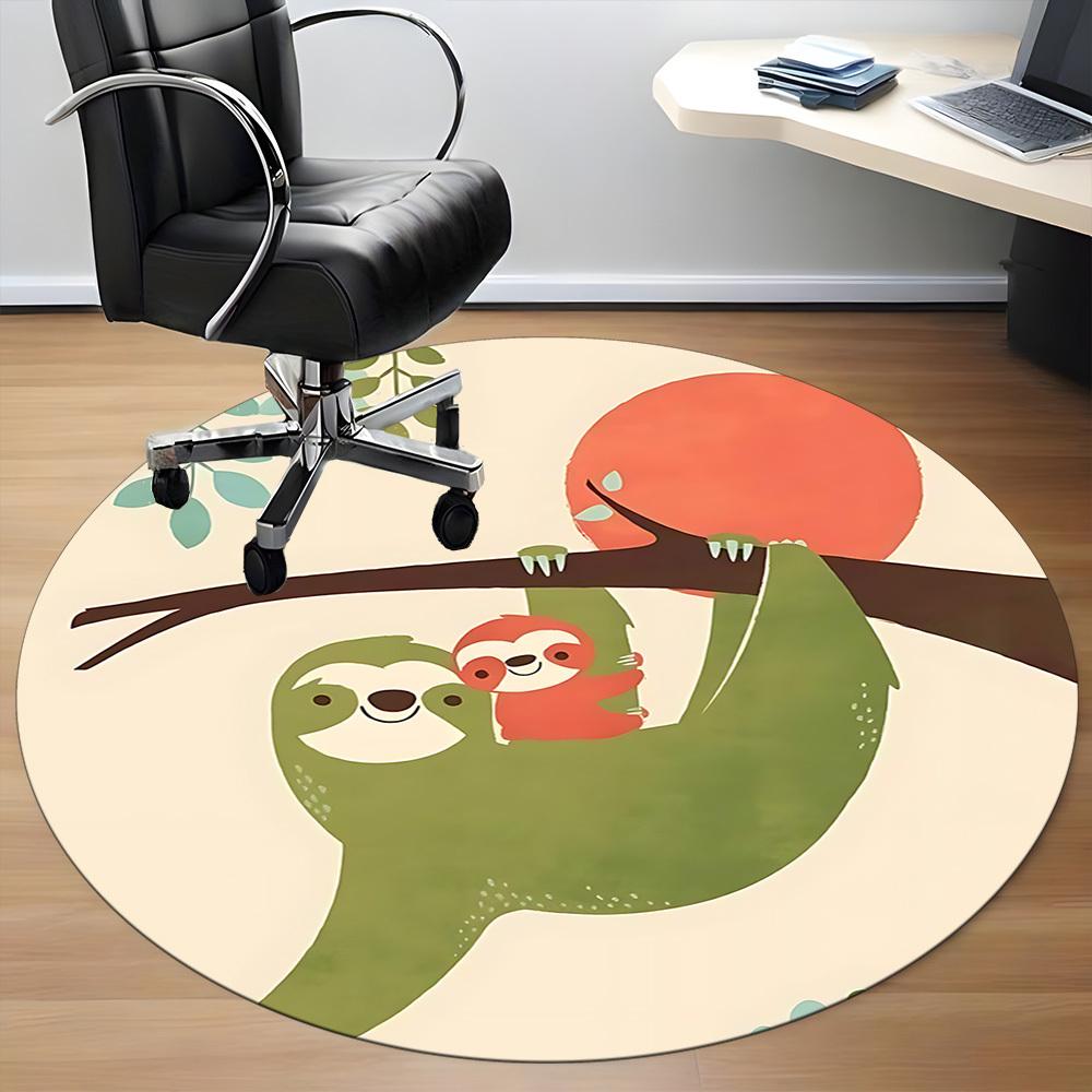 1pc Sloth Family Office Round Area Rug, Indoor Mat Suitable ForOffice, Under Office Chairs Bedroom Living Room Home Decor, D100