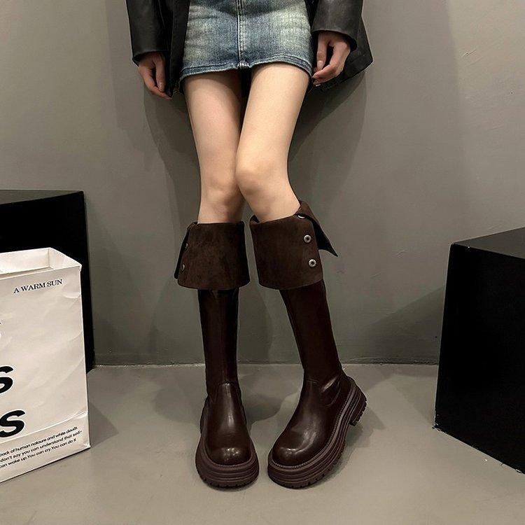 Two over-the-knee boots for women's 2025 new autumn and winter fleece fur high knight boots slim flat boots