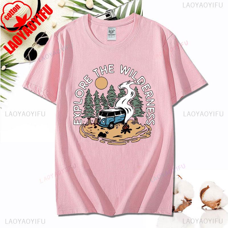 Love Camping I Hate People Vintage Funny T-Shirt Unisex Tees Camping Hiking Short Sleeve Tops Camper Gift Cotton O-Neck T-Shirt