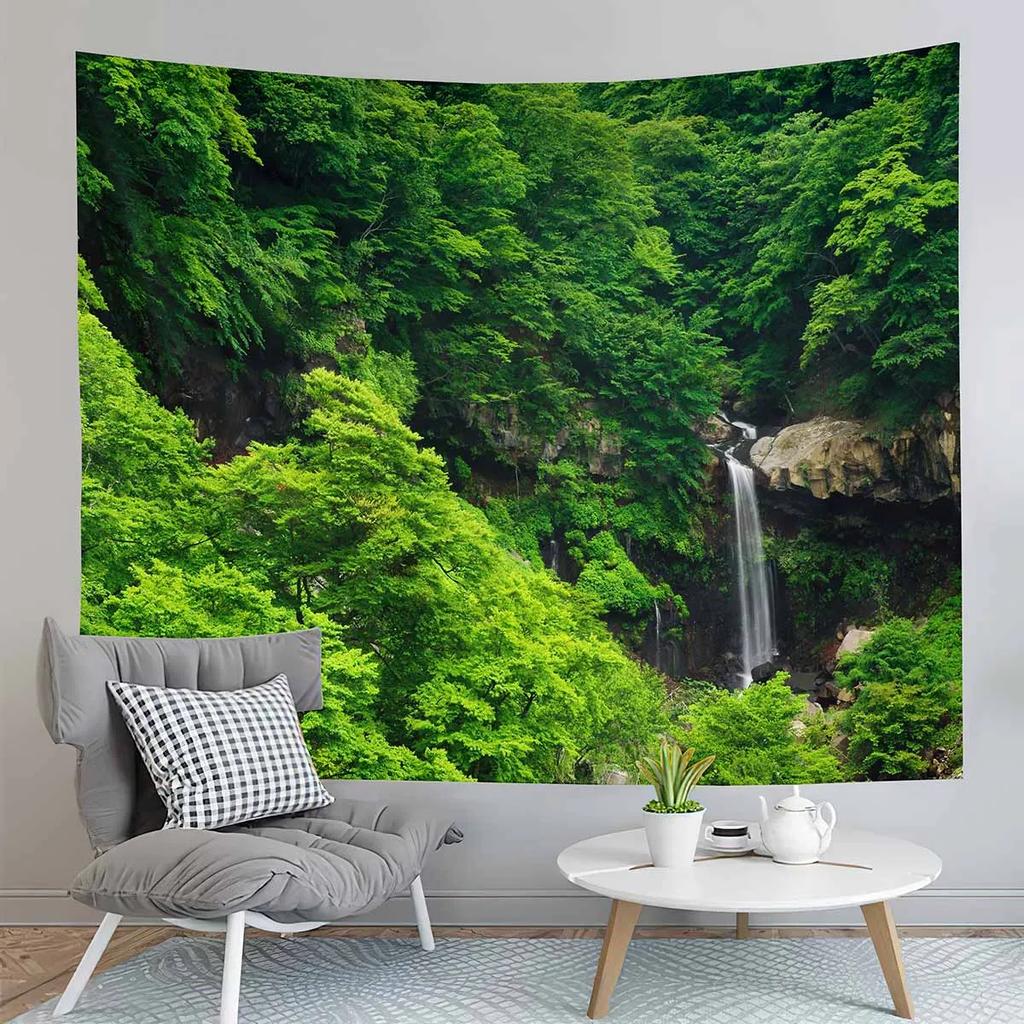 Jungle Tapestry Primeval Rainforest Foliage Greenery Wooden Pathway Tapestry Art Home Living Room Bedroom Decor Tapestries