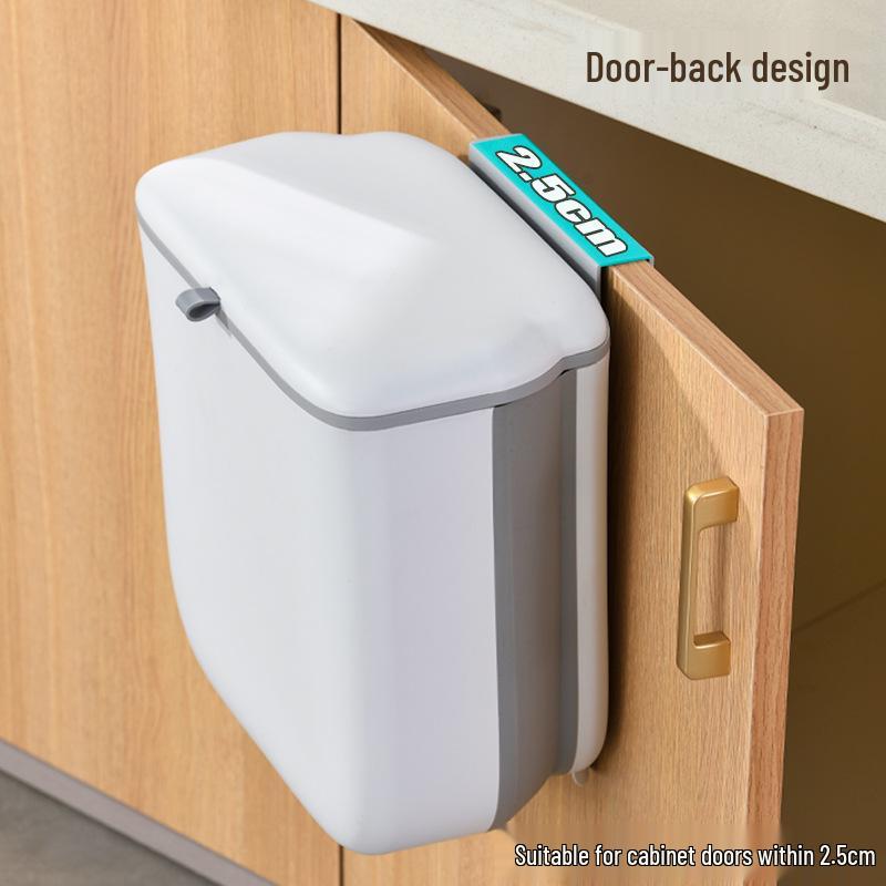 Folding Kitchen Trash Can - Cabinet Door Hanging & Wall-Mounted with Sliding Lid for Household Waste Storage and Hygiene