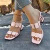 Fashion Special-shaped Heel Cool Drag Women's Summer New Square Toe Open-toe Metal Decoration Outward Wear Flip Slippers