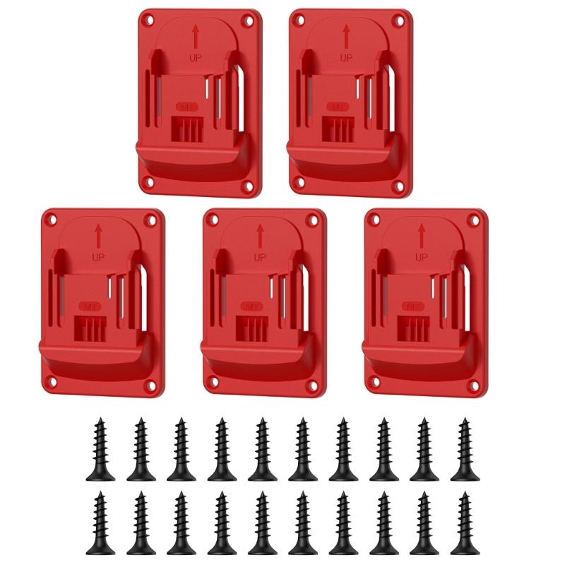 

Wall Mounted Drill Holders Set Of 5 For 18V Cordless Tool Practical ABS Brackets With Secure Storage Space Saving Design червоний