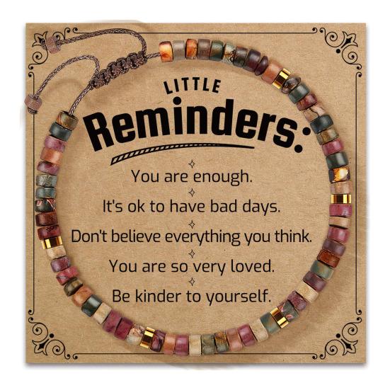 Boho Wood Bead Bracelet Wooden Flat Beads Bracelet Adjustable Friendship Bracelet with Inspirational Card Gift for Men Women
