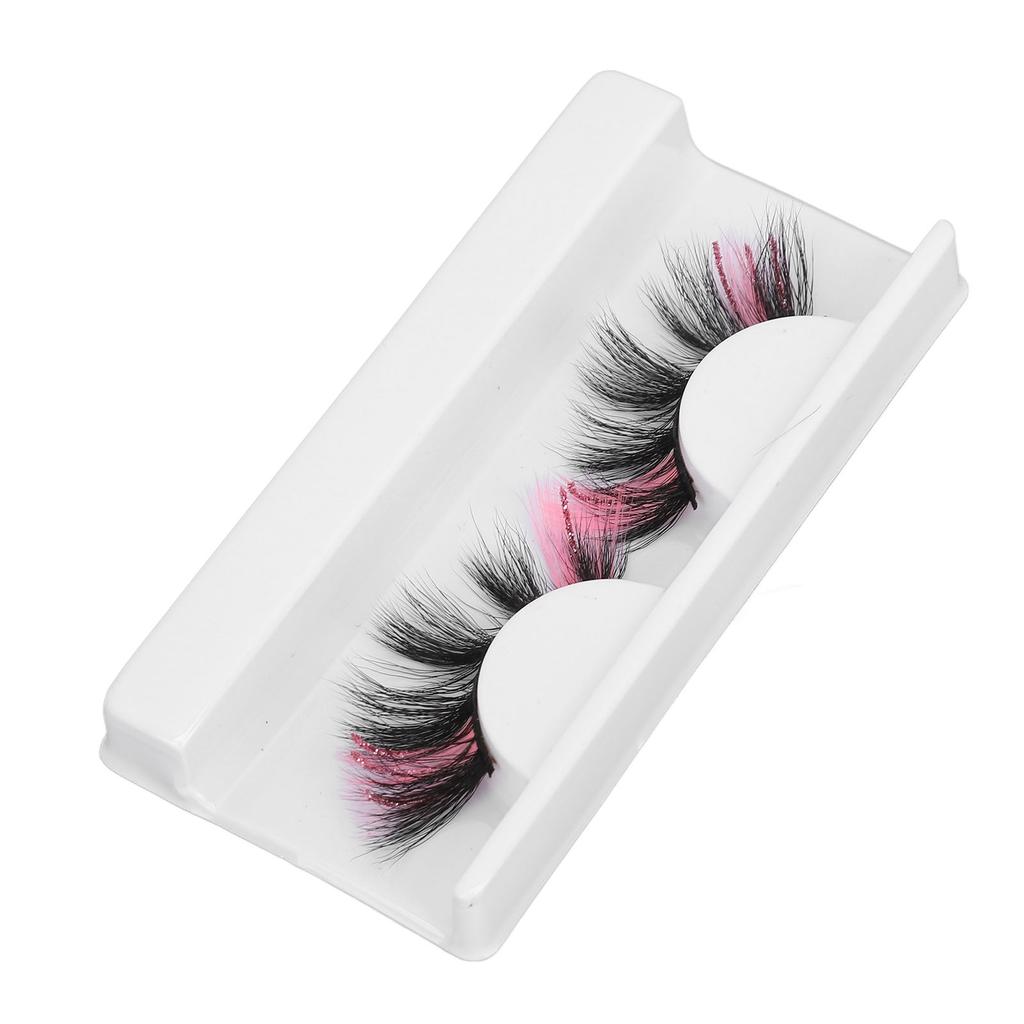 1 Pair 18mm Colored False Eyelashes Cosplay Costume Party Long Curly Pink Glitter Fake Eyelashes for Women G5X01‑2