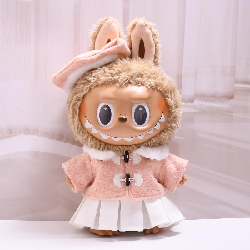 38cm Labubu Plush Doll Casual Outfit Set with Hat (Clothes Only)