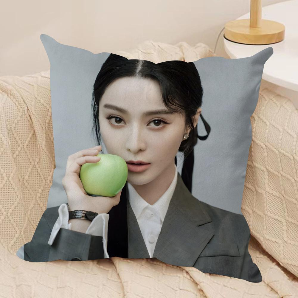 Actress Fan Bingbing Cushion Cover Soft Plush Fabric Double-Sided Printed Sofa Cushion Cover for All Seasons Home Decor Gift