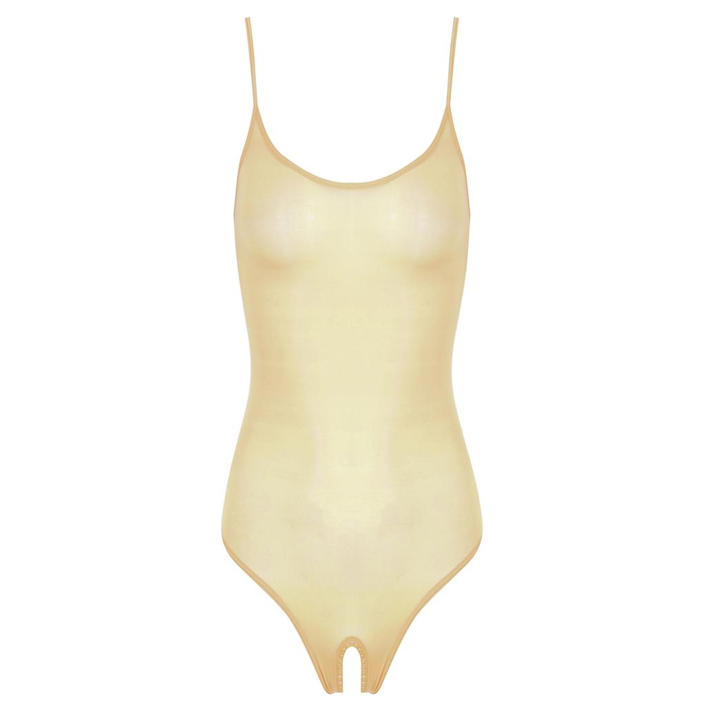 Womens Glossy Sling Bodysuit Adjustable Strap See Through Lingerie Stretchy High Cut Bodycon Lingerie