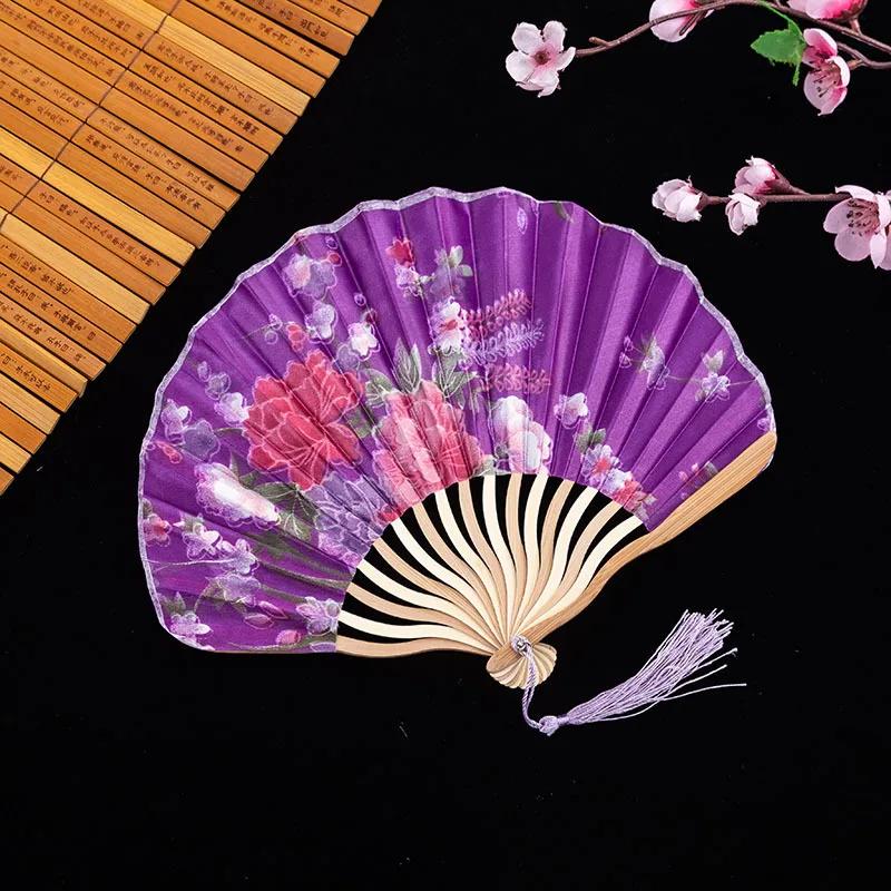 Chinese Style Hand Held Fans Personalized Pattern Silk Bamboo Folding Fans Handheld Wedding Hand Fan Cool Bamboo Flower Fan