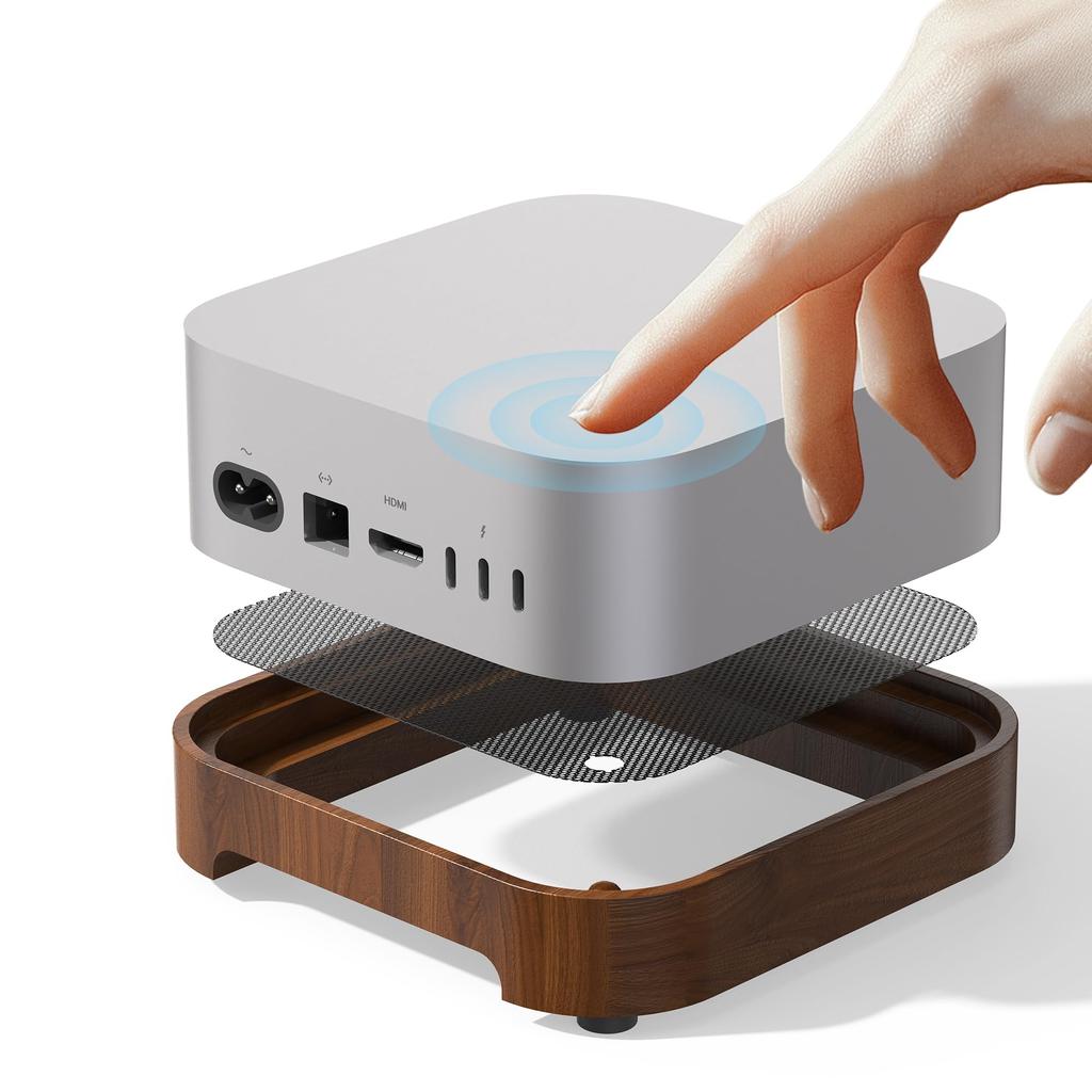 Sikai Wooden Stand for Mac Mini Pro with Dust High Heat and Convenient Design M4/M4 2024, Filter, Stability, Dissipation, Start-Up (Walnut)