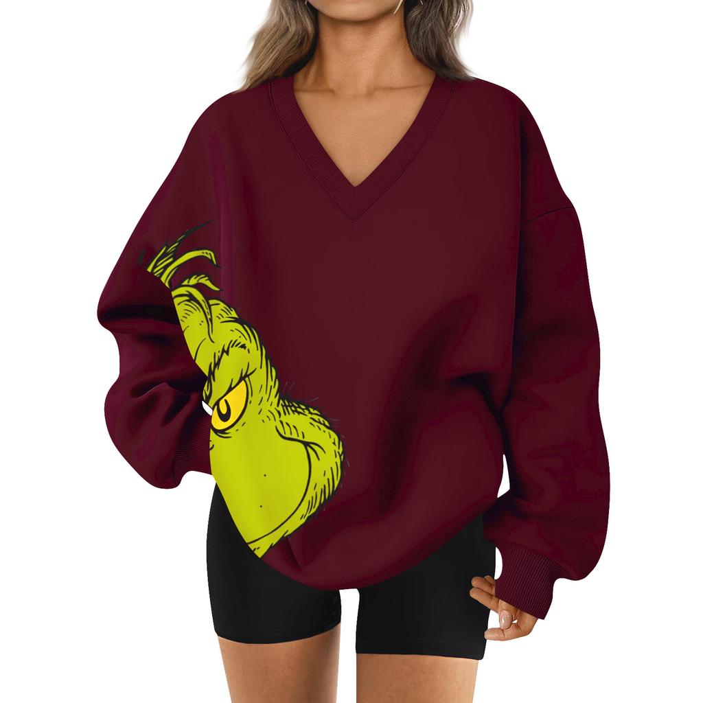 Women's Loose And Comfortable Letter V-neck Sportswear Long-sleeved Sweatshirt Daily Matching Clothes