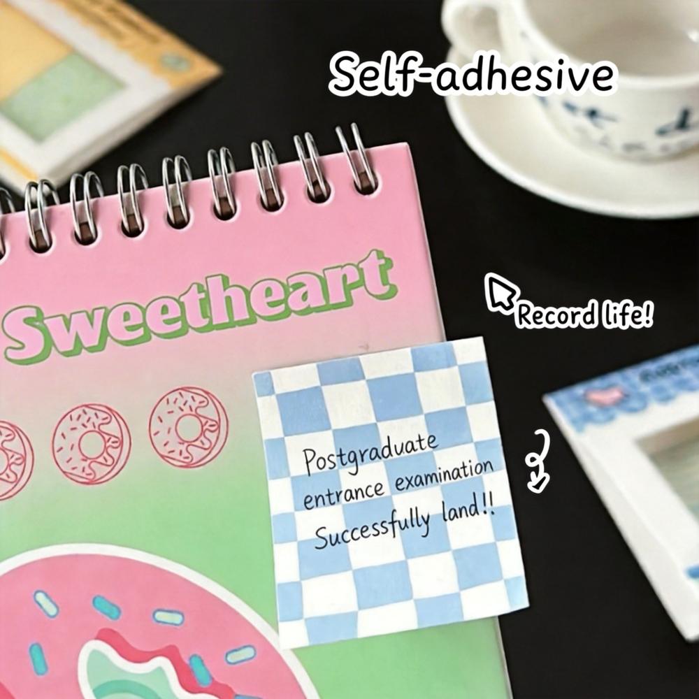 Cute Plaid Sticky Notes 90 Sheets Grid Pattern Memo Pad Self-Adhesive Notepad For Journaling Office School Supplies Stationery