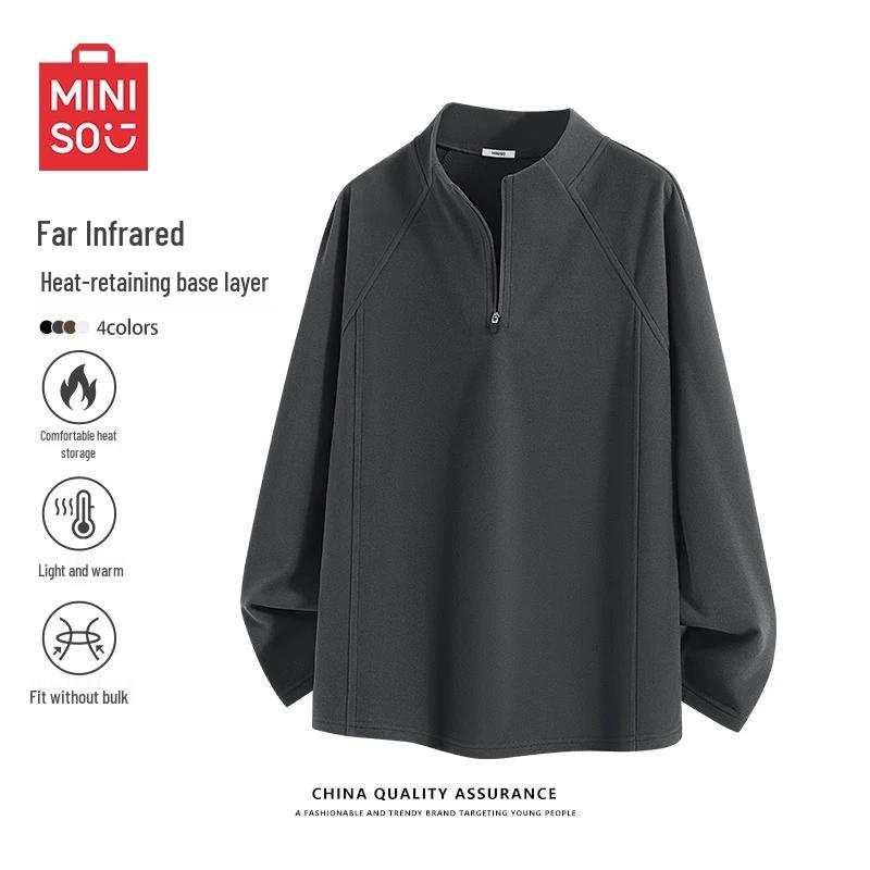 MINISO Men s Fleece Lined Half-Zip Long Sleeve T-Shirt M