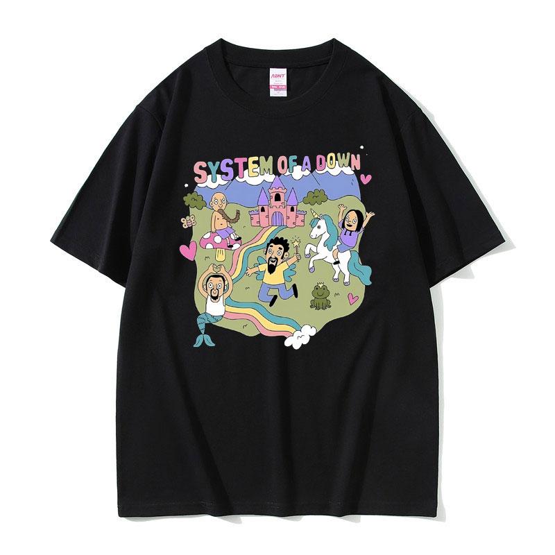 

Vintage System of A Down Tshirt Men Women Cotton Short Sleeve T-shirt Male Rock Music Band Cartoon Graphic T Shirts 3XL