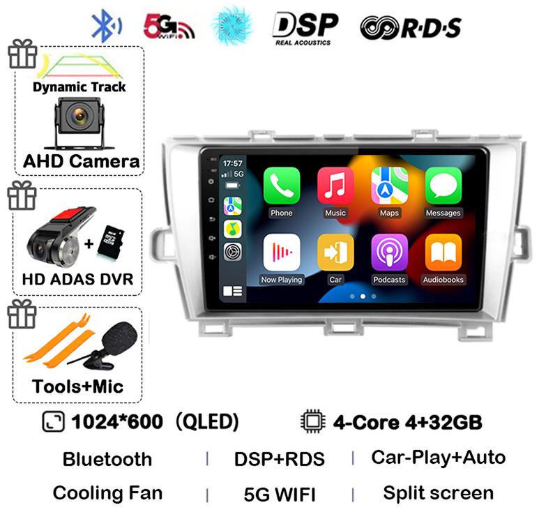 Android 14 Carplay Auto For Toyota Prius 3 XW30 2009 2010 2011 2012 2013-2015 LHD RHD Car Radio Multimedia Player GPS Stereo DSP