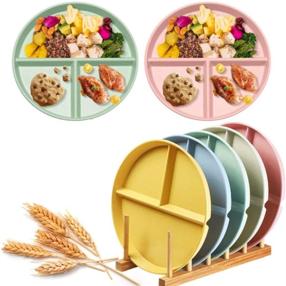 Three-Compartments Divided Plate Anti-fall Plastic Reusable Baby Tableware Eco-Friendly Wheat Straw Kitchen Dinnerware Plates
