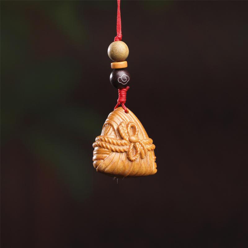 Dragon Boat Festival Scholar Zongzi Keychain Pendant - Wood Carving Handicraft Gift
