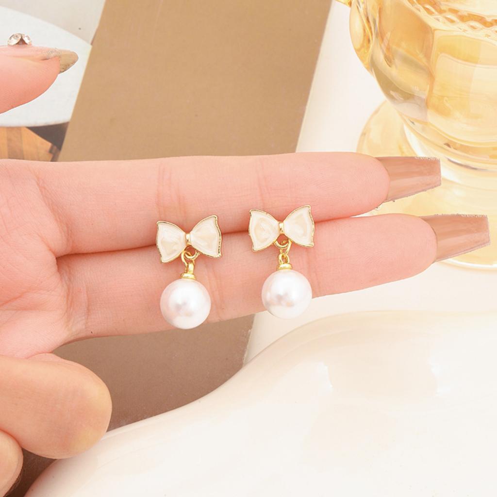 Bow Earrings, Women's Pearl Bow Earrings, Accessories For Dresses And Shirts, Women's Jewelry.
