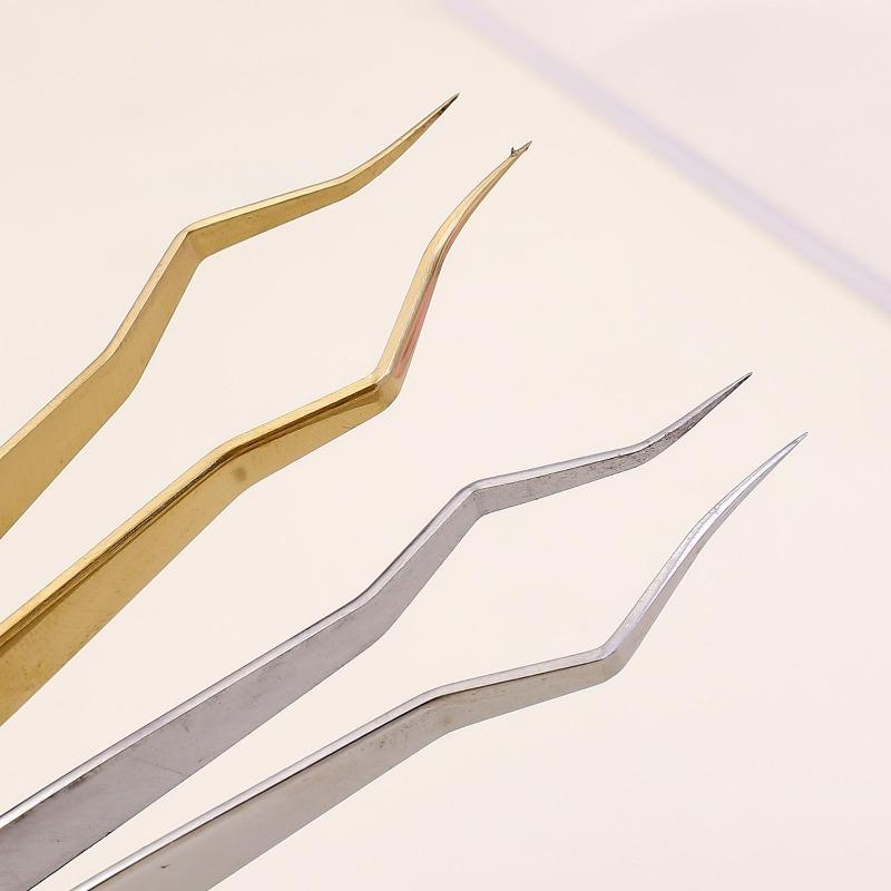 Stainless Steel Eyelash Extension Tweezers Curved Tip Tweezers Lash Applicator Extension Supplies DIY 3D 6D Makeup Beauty Tools