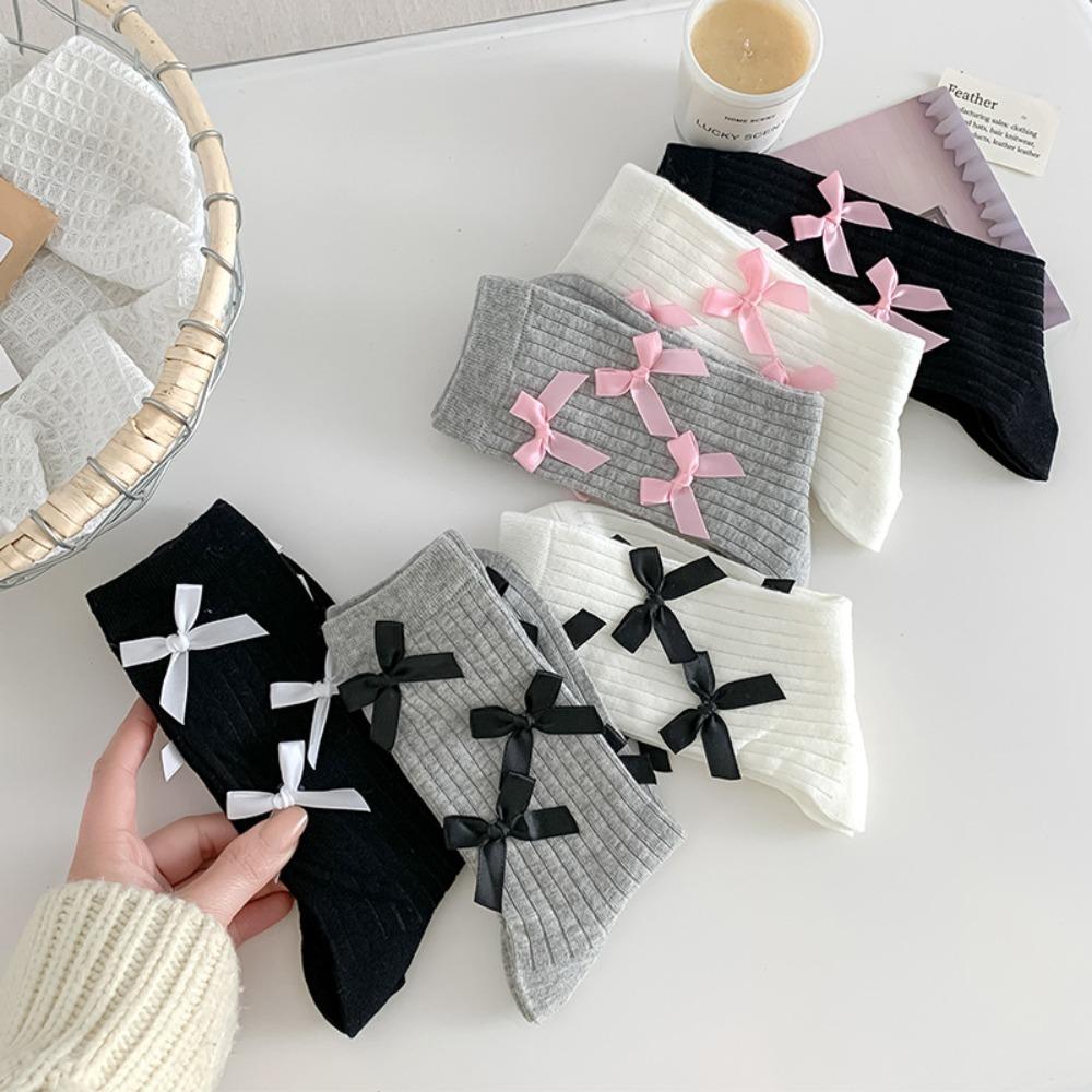 

JK Balletcore Bow Socks Lolita Ribbon Bowknot Socks Sweet Summer серый