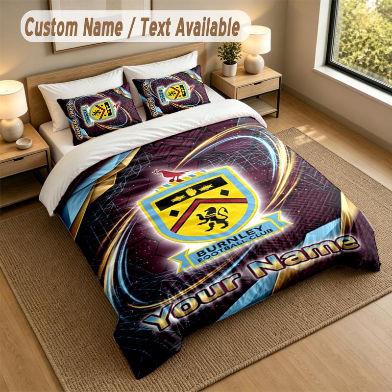 3Pcs Bedding Set Custom Name Text, 1 Sheet 2 Pillowcases Home Bed DecorBurnley Football