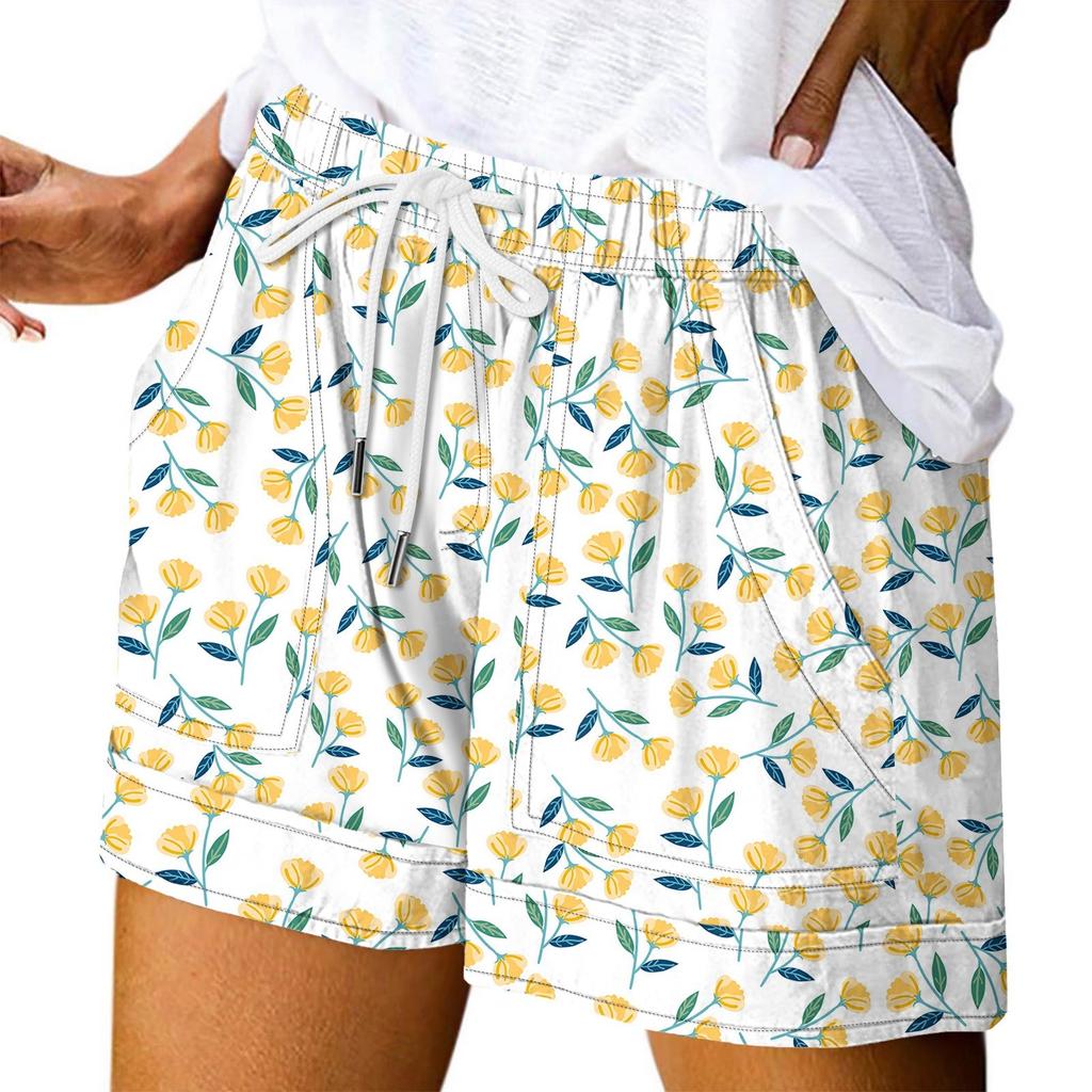 Damen Casual Sommer Elastische Strandshorts Print Casual Shorts
