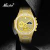 New Diamond Men's Watch Automatic Date Quartz Male Wristwatches Moon Phase Stainless Steel Strap Watches Man Relogio Masculino