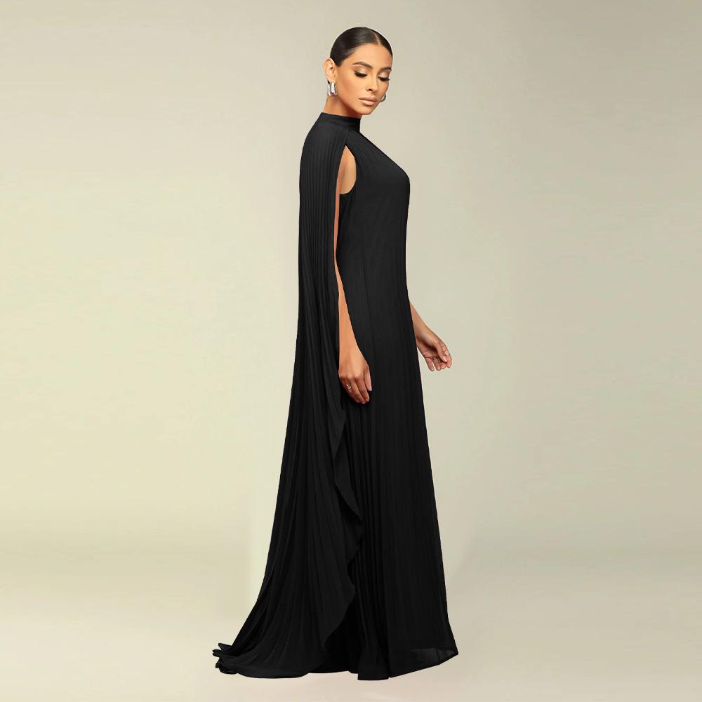 Women's Solid Color Chiffon Pleated Long Dress