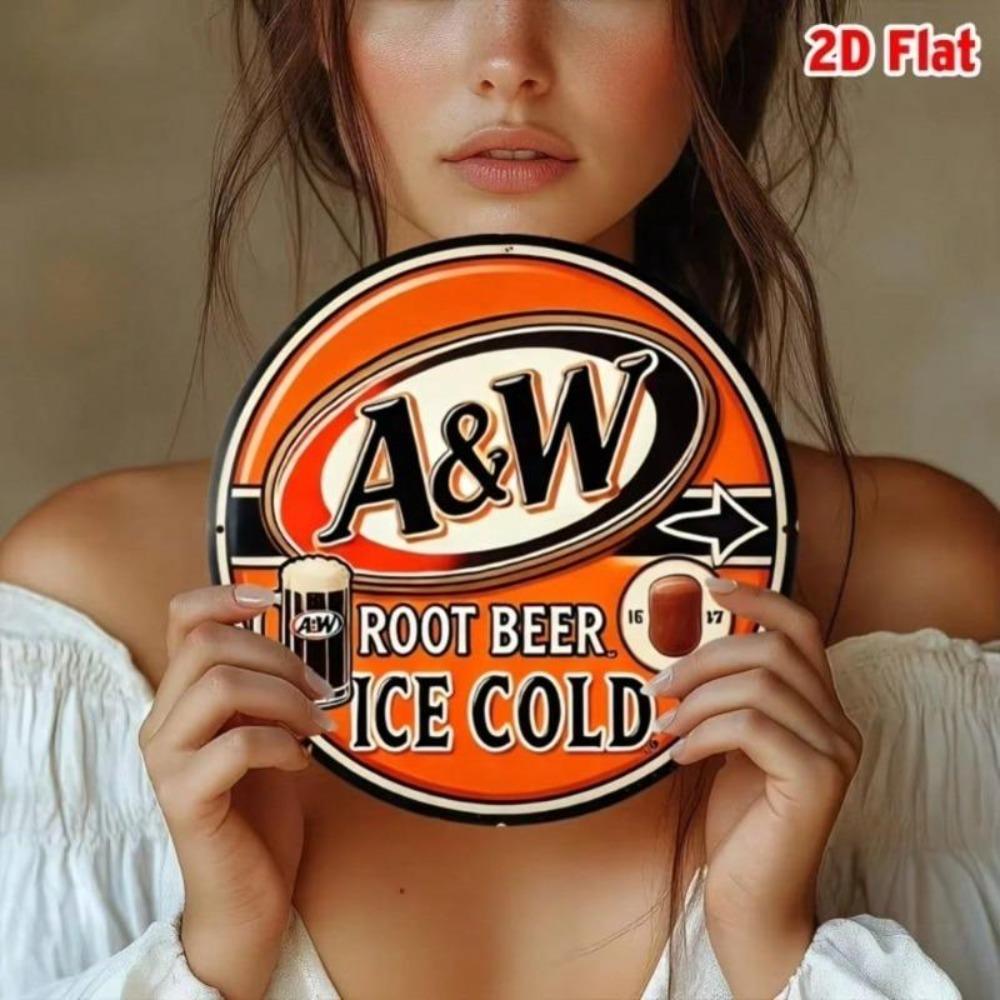 Vintage A&W Root Beer 2D Aluminum Tin Sign 7.8 Inch Retro Wall Art Home Decor