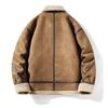Erkek Süet Ceketler Suni Deri Polar Astarlı Orta Uzunlukta Montlar Sıcak Bomber Ceket Bol Kesim Sonbahar Kış Dış Giyim