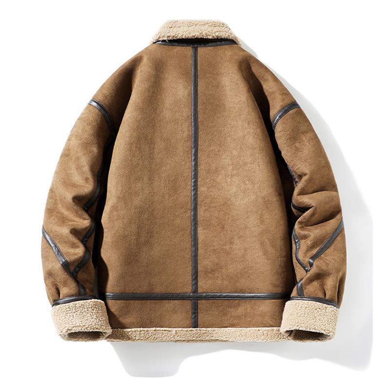 Herren Wildlederjacken Kunstleder Fleecegefüttert Mittellange Mäntel Warme Bomberjacke Lockere Passform Herbst-Winter-Oberbekleidung