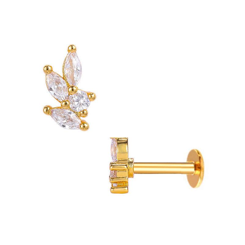 POENNIS 14KT Solid Gold Clear Crystal Helix Ear Piercing Labret with Lab-grown Diamond Diath Tragus Gold Stud Earring for Women