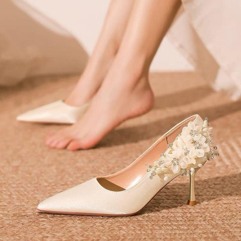 Stiletto Single Shoes Autumn New Pointed Toe Shallow Mouth Flower Non-Slip Wear-Resistant High Heels