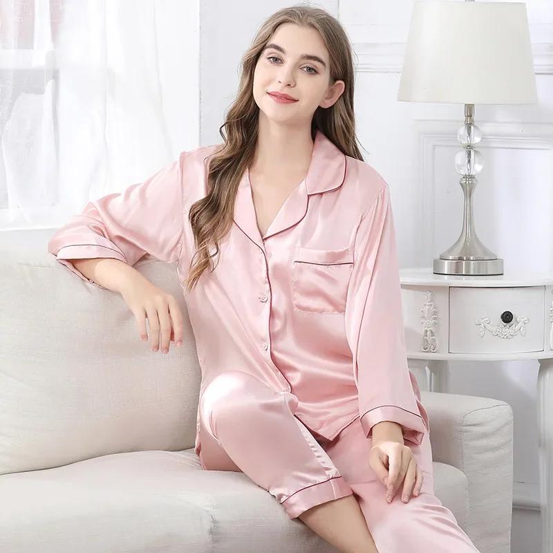 100% Silk Pajamas Set for Women Summer and Autumn Long-sleeved Mulberry Home Service Silk Women's Pajamas Set Pijama Feminino