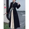 New Year Cheongsam with Frog Buttons: Women's Plus Size Long Dress with Patchwork and Dark Patterns