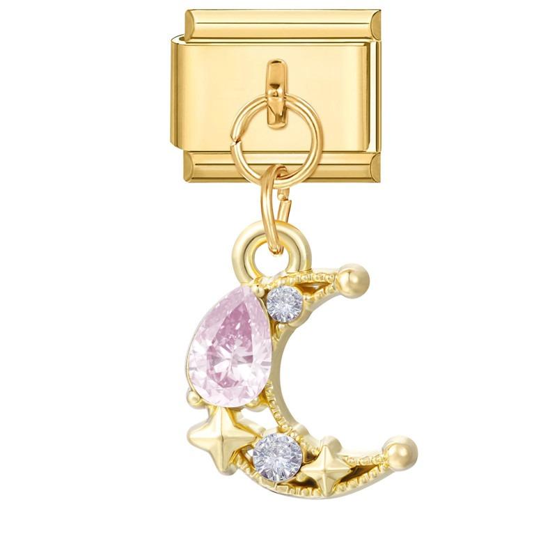 New Y2K Gold Color Butterfly Moon Bow Shell Star Pearl Pendant Italian Charm Link Fit 9mm Stainless Steel Bracelet DIY Making