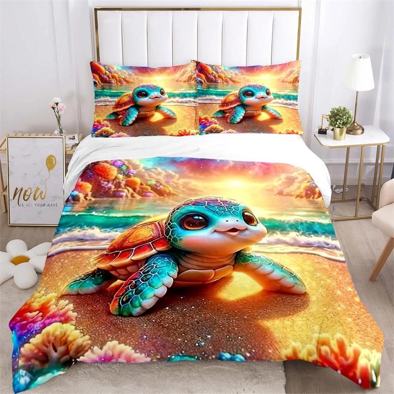 Cute Turtle Dolphin Beautiful Fish Duvet Cover Set Printed Bedding Set Double Queen King Size 2/3pcs,Bettbezug