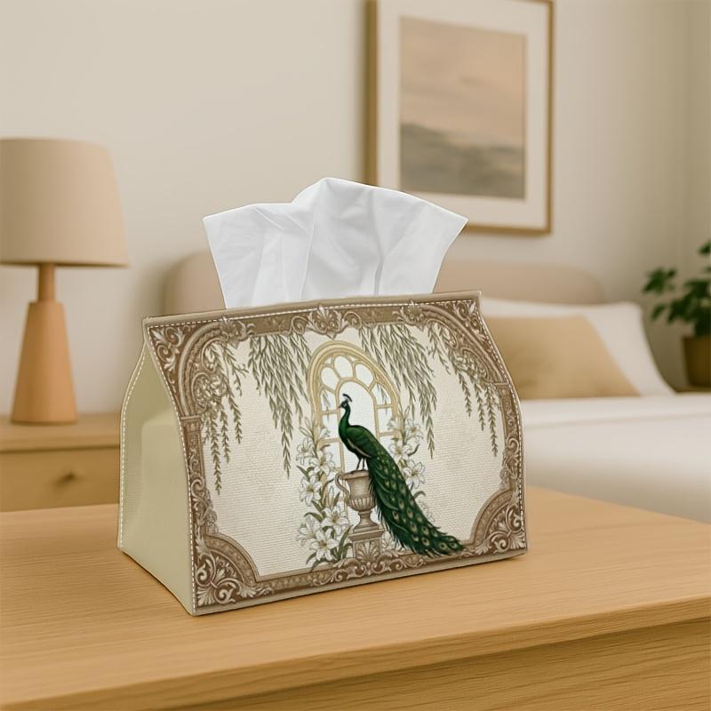 1pc Classical Elegant Tissue Box-Perching Peacock Archway, Durable Napkin Organizer, Kitchen, Dining, Home Decor-Decorative Tabletop Party Tissue Box,