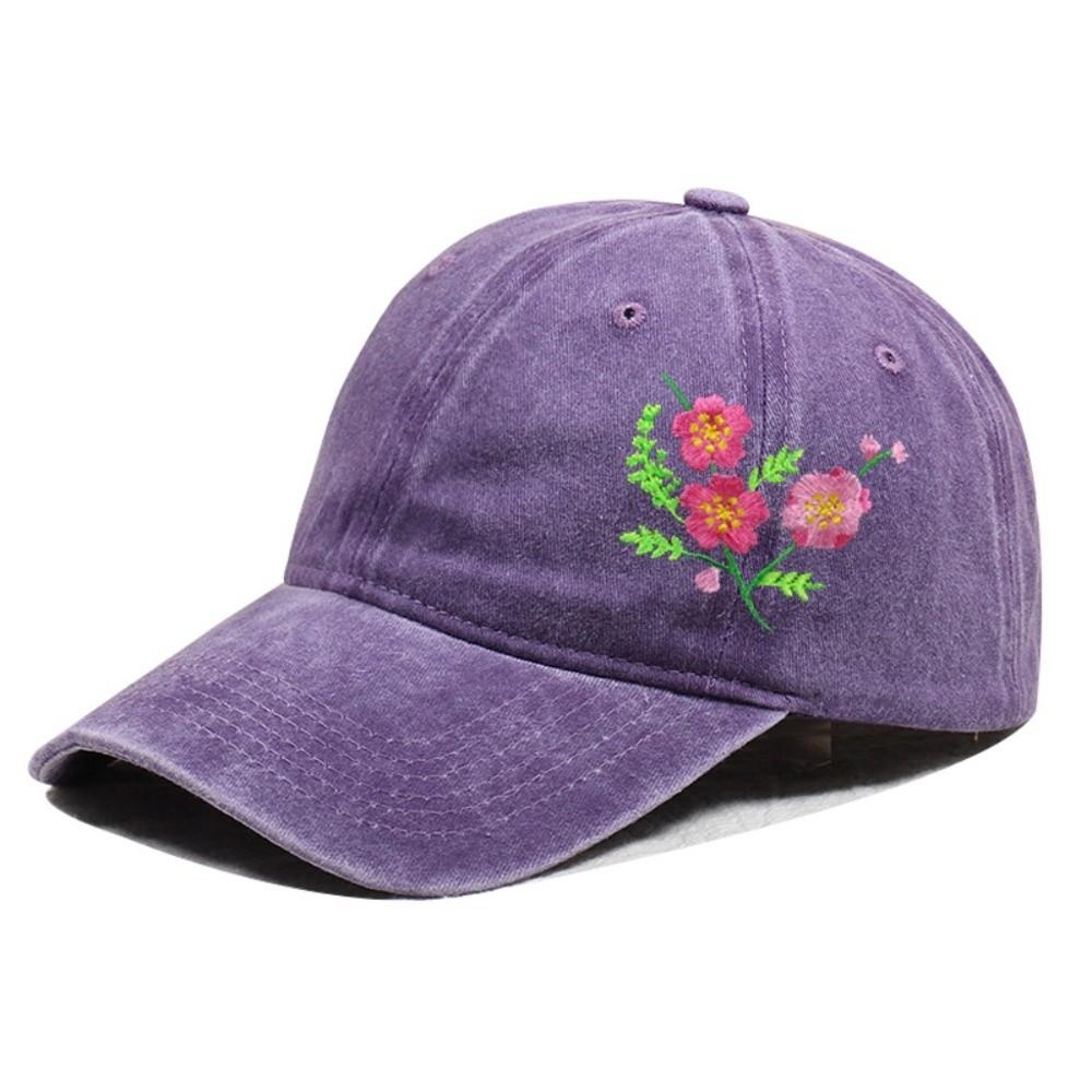 Retro Floral Embroidery Baseball Cap Washed Cotton Adjustable Peaked Cap Casquette For Man Women