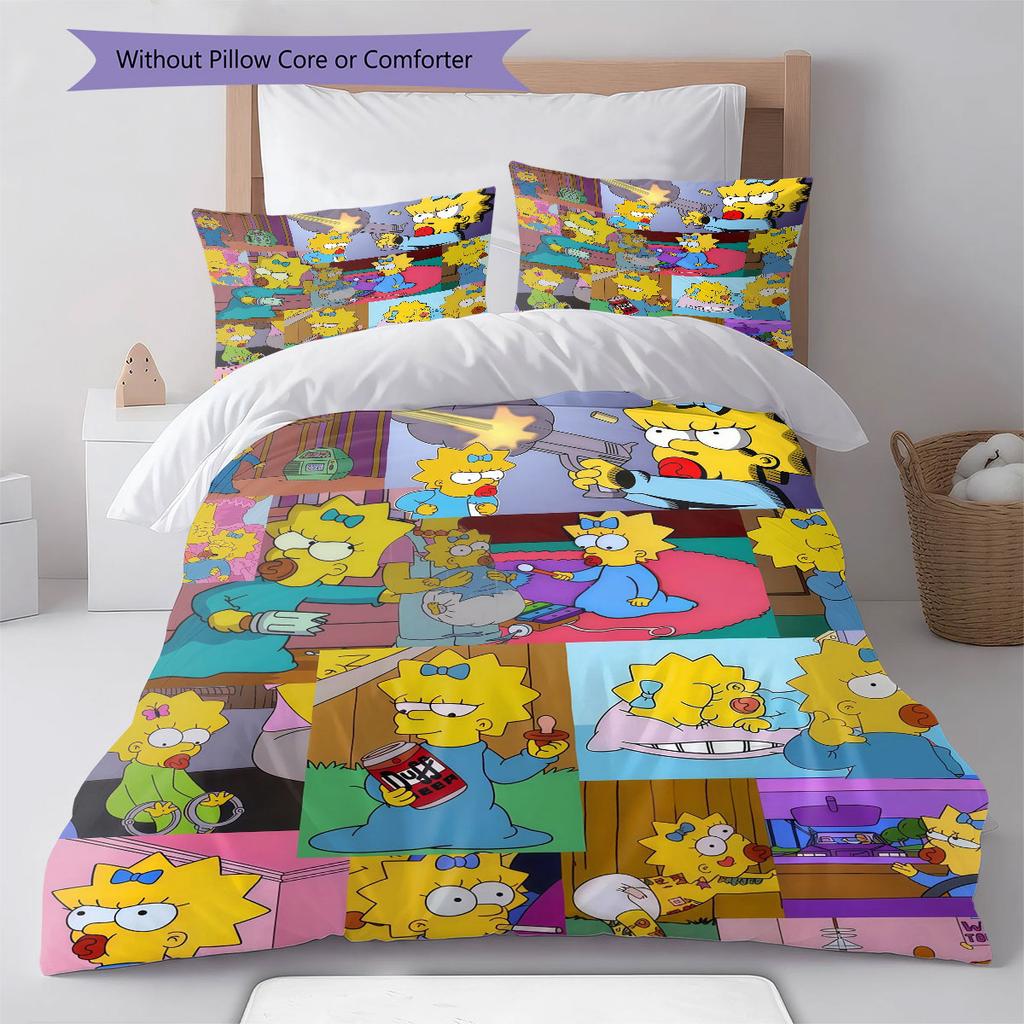 Maggie Simpson Pattern Bedding Home Decoration Birthday Gift ( 1 Duvet Cover + 2 Pillowcase, Without Core),fan Merchandise.