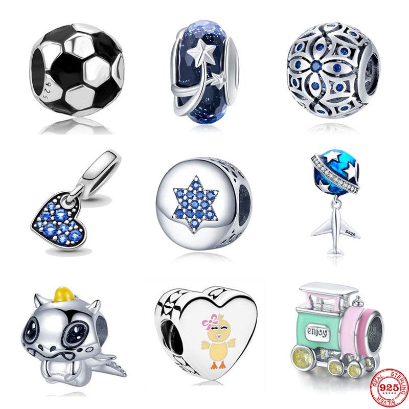 New European Football Star Airplane Train Diy Fine Beads Fit Original Charms Silver 925 Bracelet Jewelry For Women
