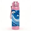 1PC Blue Ocean Wave Swirl Art Print 750ml Color Plastic Sports Water Bottle Leakproof Flip Straw Lid Suitable for Sports Office Home Use