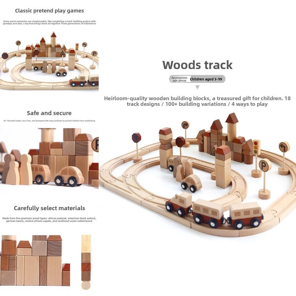 Divertido Tren de Transporte de Ciudad de Madera, Ensamblaje de Vías, Bloques de Construcción, Set de Juguetes para Niños Pequeños y Educación Temprana