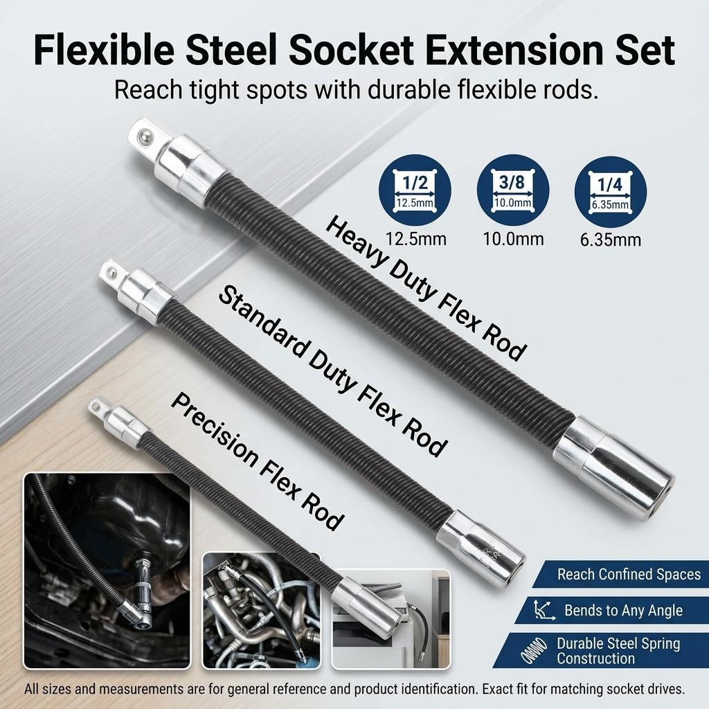 Flexible Socket Extension Bar Set 1/4 3/8 1/2 Inch Shaft Drive Bar Adapter Impact Extender Flexible Socket Extension Rod Bar