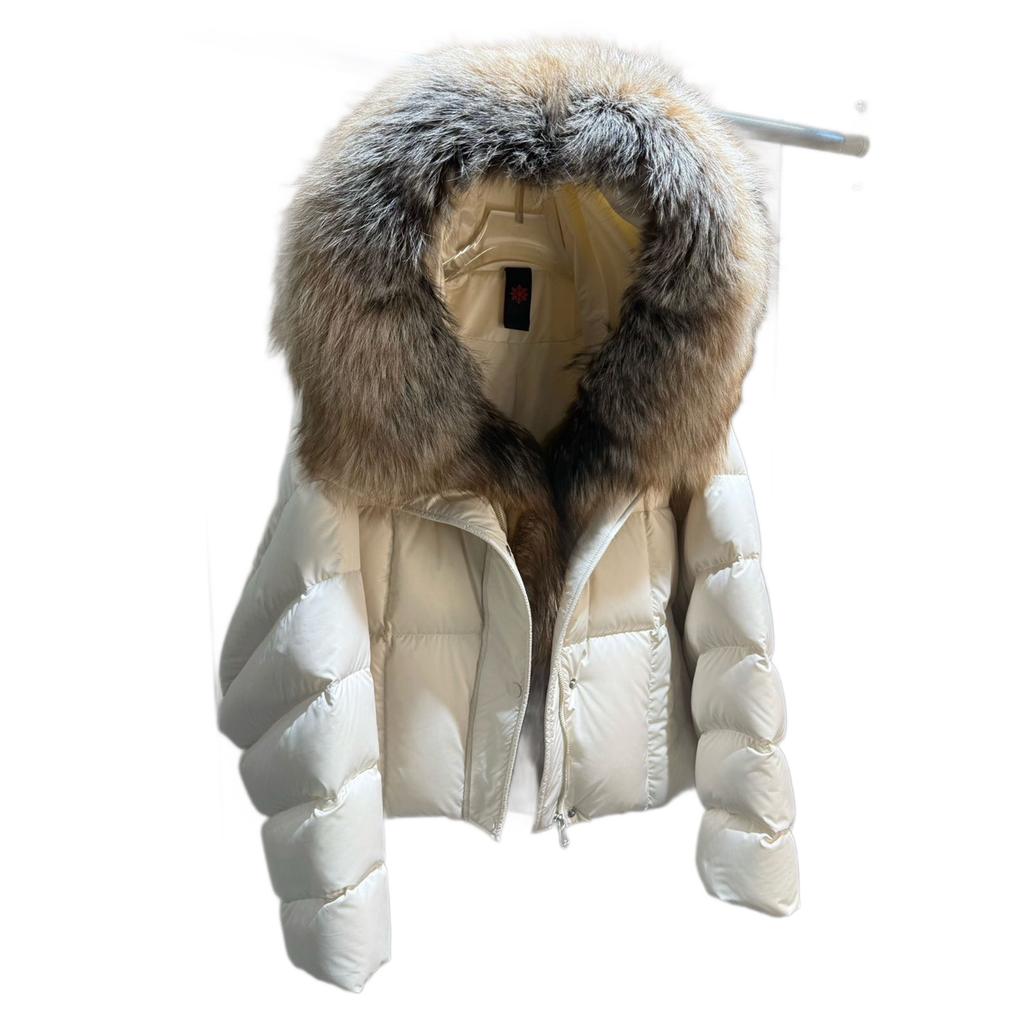 European New Fox Big Fur Collar White Goose Down Jacket Women's Short Loose Thickened Hooded Warm Jacket