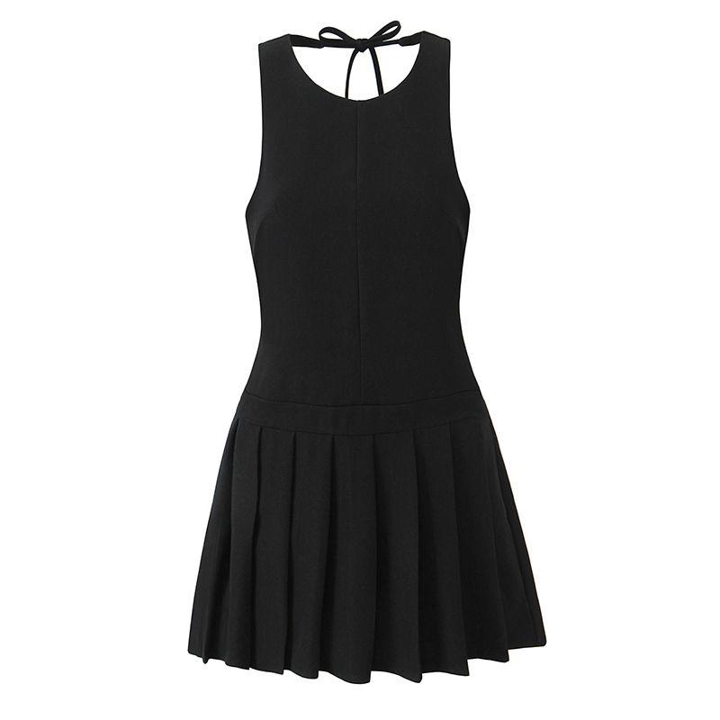 

Creo Gold Motelrocks French style Retro Gyaru Black Sexy Backless A Word Pleated Sleeveless Dress Black L