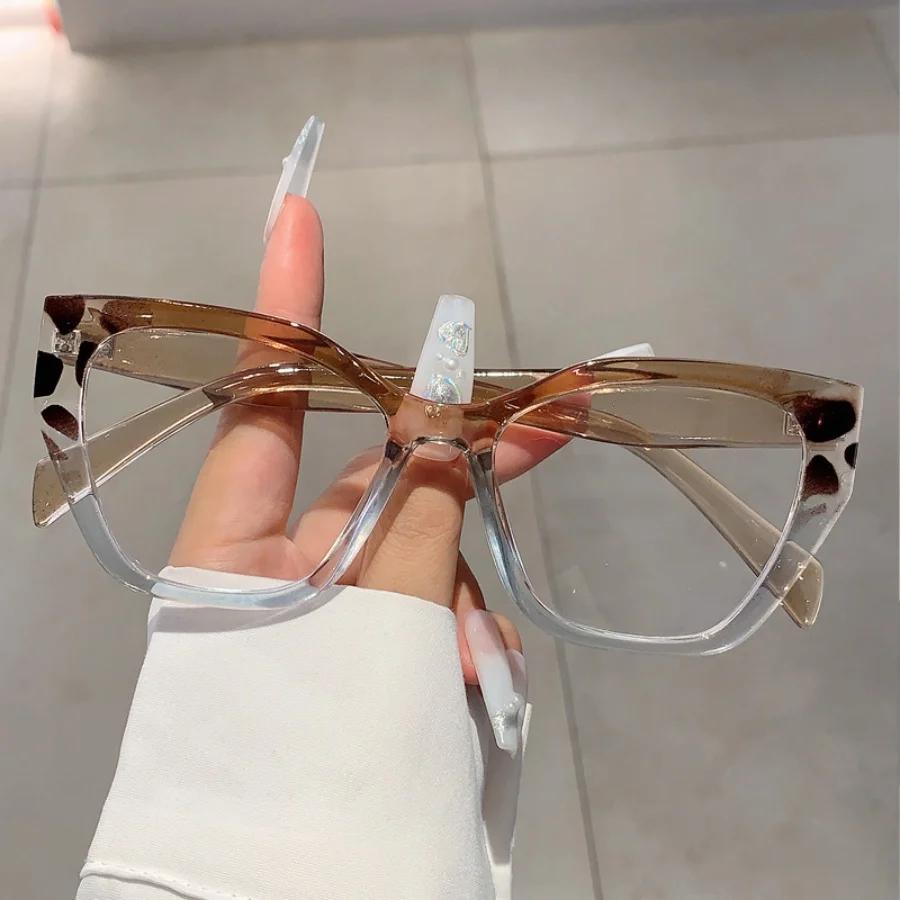 New Women Fashion Cat Eye Glasses Frame Trend Retro Flat Mirror Splicing Anti Blue Light Eyeglasses Man Decorative Plain Eyewear