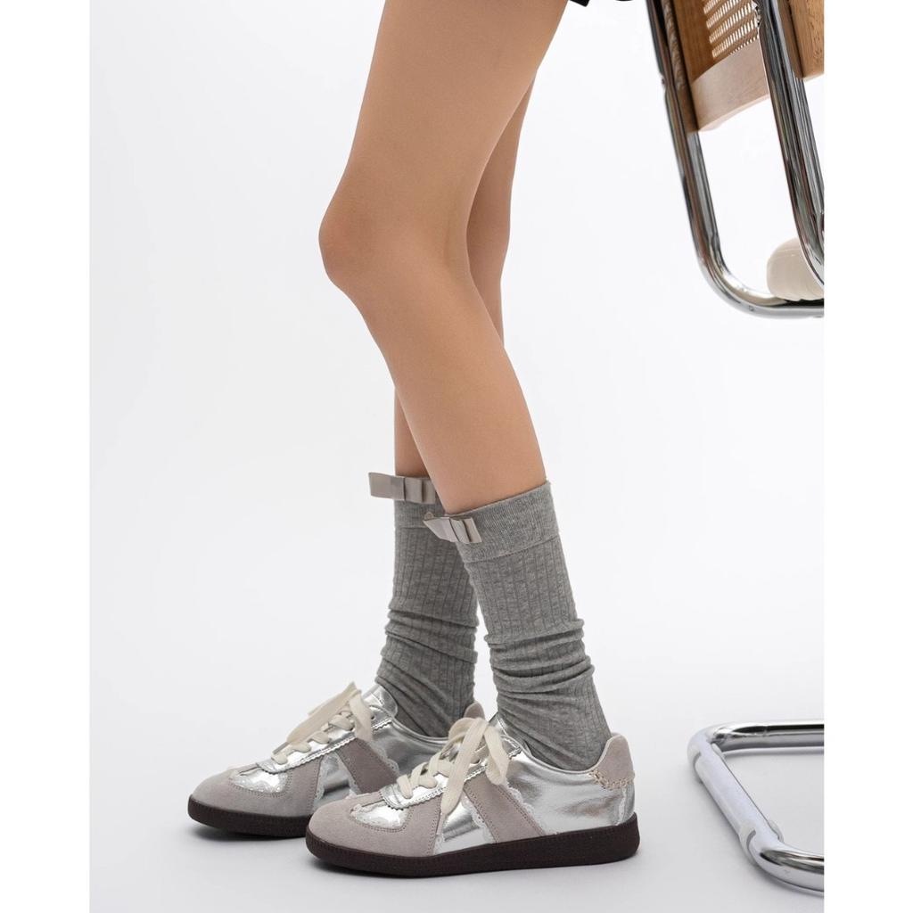 Dexun shoes 2025 new lace edge flat baseplate shoes Forrest Gump shoes women's casual versatile silver ballet white shoes